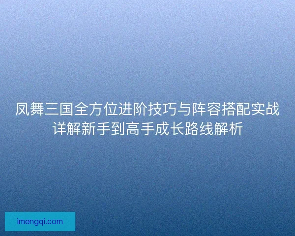 凤舞三国全方位进阶技巧与阵容搭配实战详解新手到高手成长路线解析